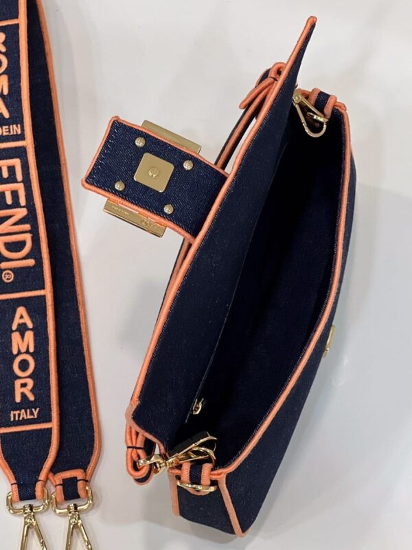 1:1 Replica Fendi Baguette Blue Denim Orange Border Bag For Woman 26cm/10in