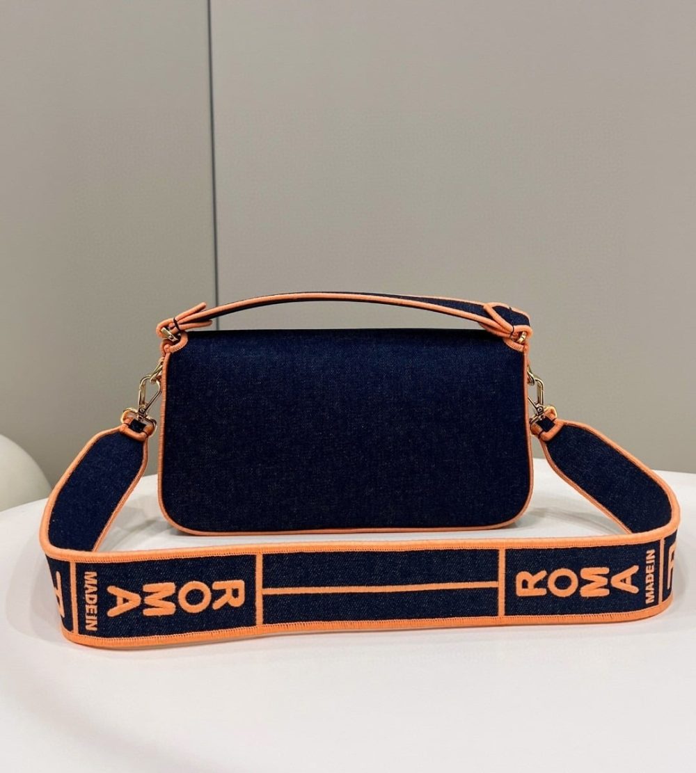 1:1 Replica Fendi Baguette Blue Denim Orange Border Bag For Woman 26cm/10in - Image 2