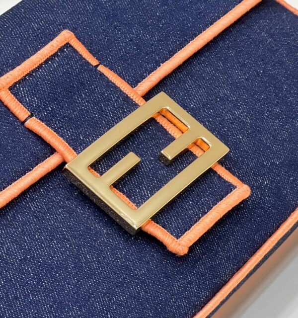 1:1 Replica Fendi Baguette Blue Denim Orange Border Bag For Woman 26cm/10in
