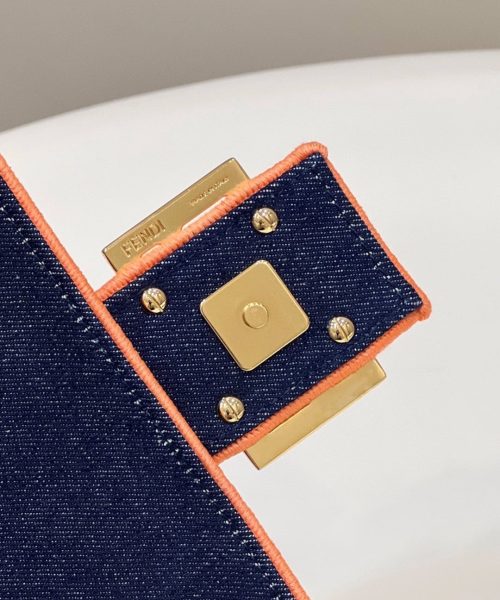 1:1 Replica Fendi Baguette Blue Denim Orange Border Bag For Woman 26cm/10in