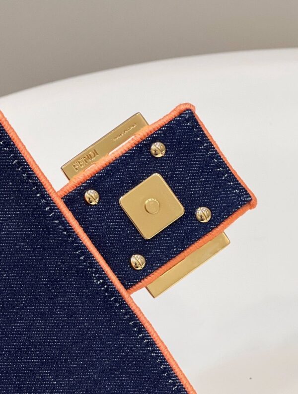 1:1 Replica Fendi Baguette Blue Denim Orange Border Bag For Woman 26cm/10in