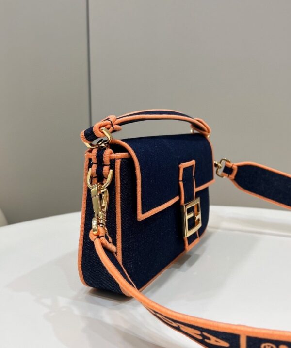 1:1 Replica Fendi Baguette Blue Denim Orange Border Bag For Woman 26cm/10in