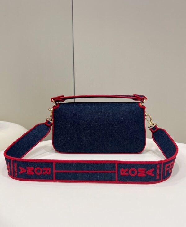 1:1 Replica Fendi Baguette Blue Denim Red Border Bag For Woman 26cm/10in