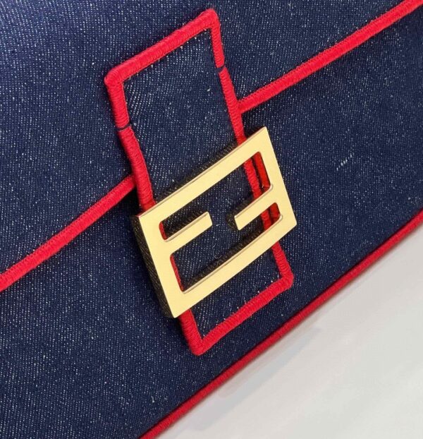 1:1 Replica Fendi Baguette Blue Denim Red Border Bag For Woman 26cm/10in