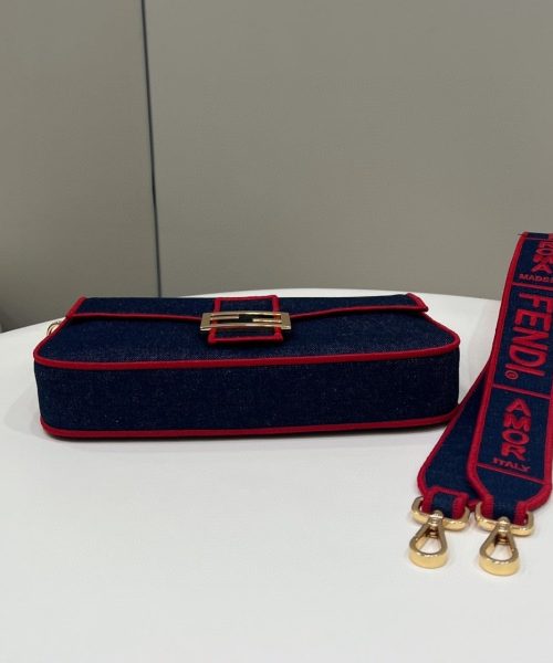 1:1 Replica Fendi Baguette Blue Denim Red Border Bag For Woman 26cm/10in