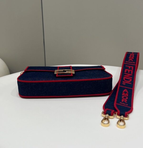1:1 Replica Fendi Baguette Blue Denim Red Border Bag For Woman 26cm/10in