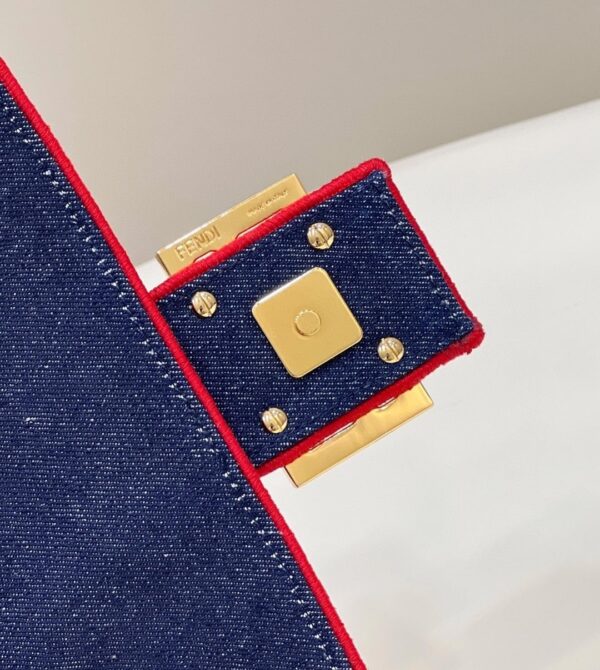 1:1 Replica Fendi Baguette Blue Denim Red Border Bag For Woman 26cm/10in