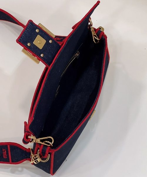 1:1 Replica Fendi Baguette Blue Denim Red Border Bag For Woman 26cm/10in