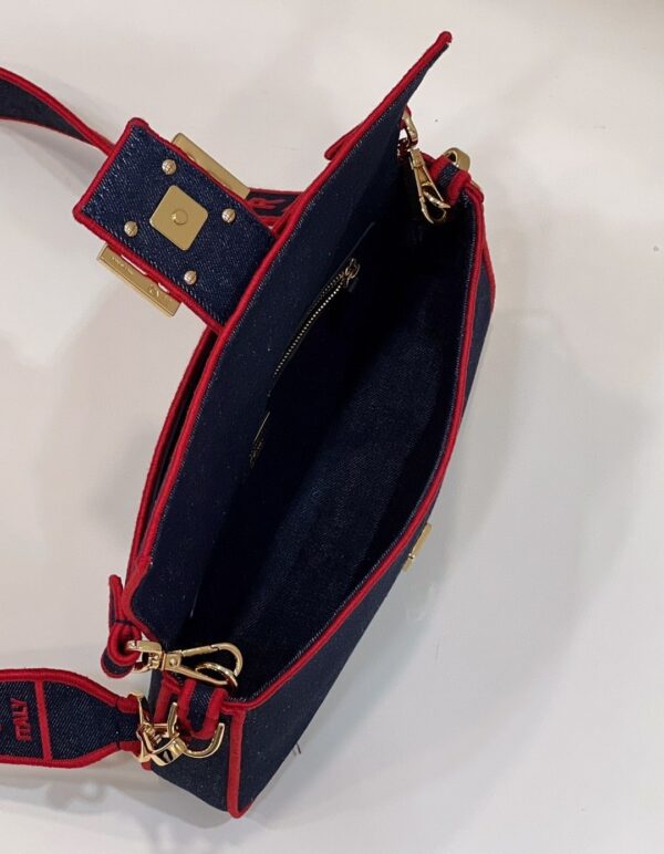 1:1 Replica Fendi Baguette Blue Denim Red Border Bag For Woman 26cm/10in