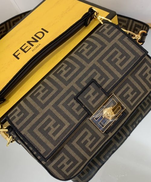 1:1 Replica Fendi Baguette Brown fabric Brown Medium Bag For Woman 27cm/10.5in
