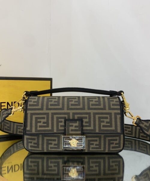 1:1 Replica Fendi Baguette Brown fabric Brown Medium Bag For Woman 27cm/10.5in