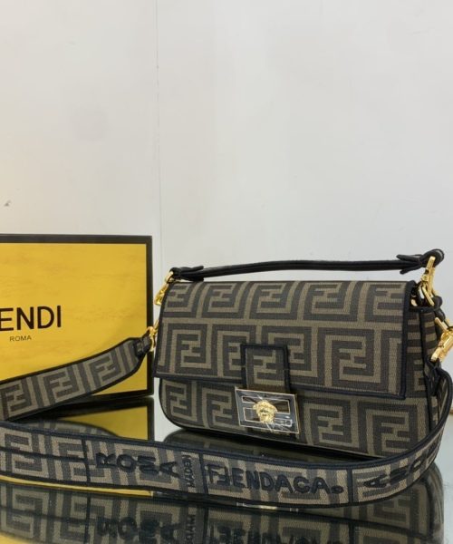 1:1 Replica Fendi Baguette Brown fabric Brown Medium Bag For Woman 27cm/10.5in