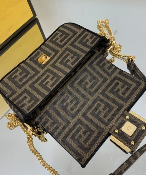 1:1 Replica Fendi Baguette Brown fabric Brown Small Bag For Woman 18.5cm/7in