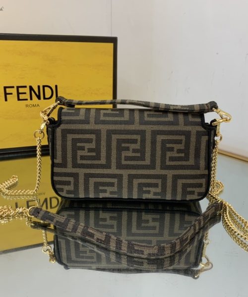 1:1 Replica Fendi Baguette Brown fabric Brown Small Bag For Woman 18.5cm/7in