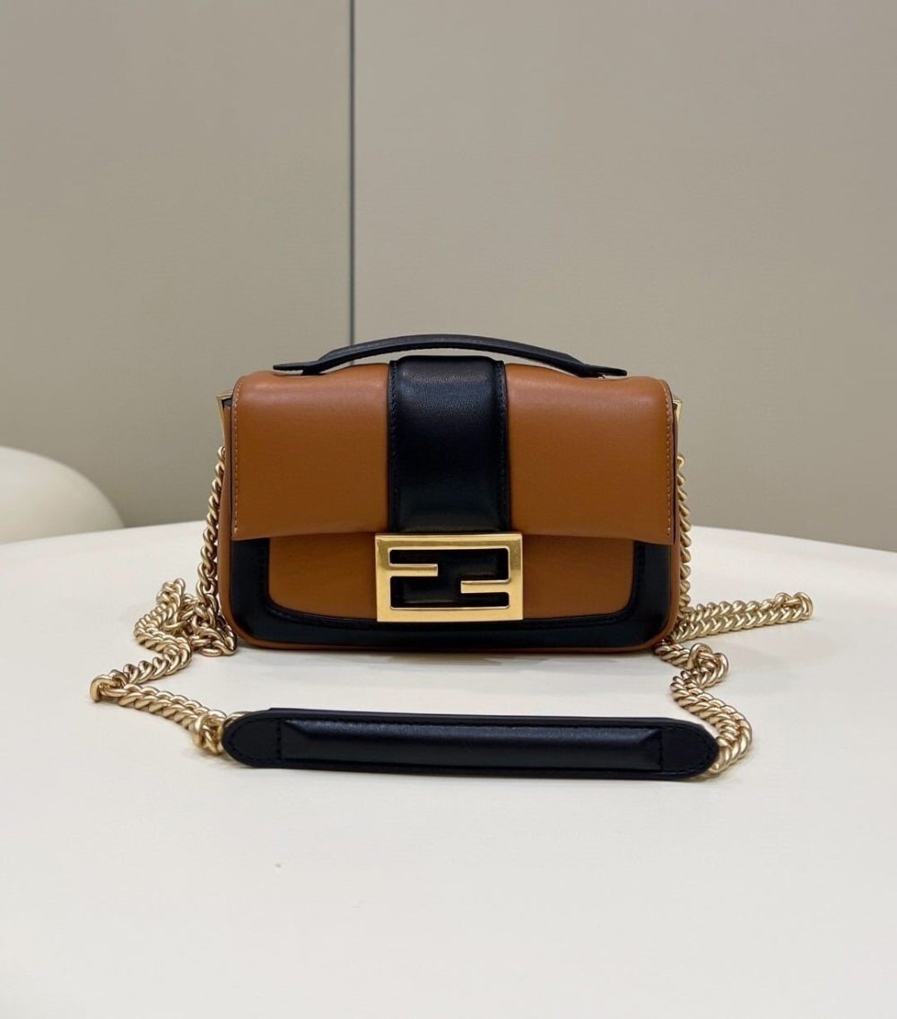 1:1 Replica Fendi Baguette Chain Brown and Black Bag For Woman 19cm/7.5in