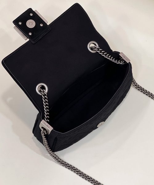 1:1 Replica Fendi Baguette Chain Midi Black FF Fabric Bag For Woman 14.5cm/6in
