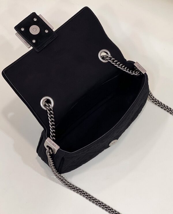 1:1 Replica Fendi Baguette Chain Midi Black FF Fabric Bag For Woman 14.5cm/6in
