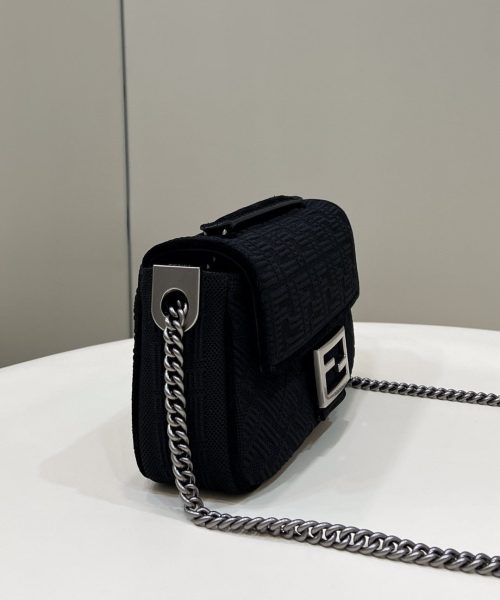 1:1 Replica Fendi Baguette Chain Midi Black FF Fabric Bag For Woman 14.5cm/6in