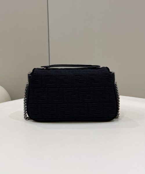1:1 Replica Fendi Baguette Chain Midi Black FF Fabric Bag For Woman 14.5cm/6in