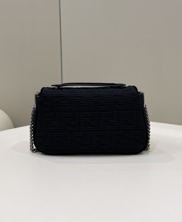 1:1 Replica Fendi Baguette Chain Midi Black FF Fabric Bag For Woman 14.5cm/6in