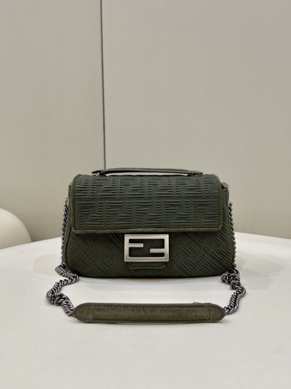 1:1 Replica Fendi Baguette Chain Midi Green FF Fabric Bag For Woman 14.5cm/6in 8BR793AHW5F1F2L