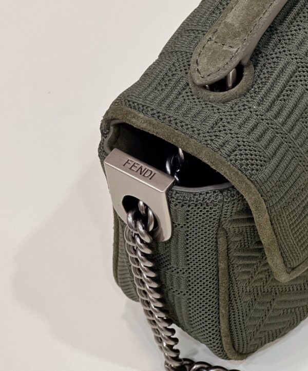 1:1 Replica Fendi Baguette Chain Midi Green FF Fabric Bag For Woman 14.5cm/6in 8BR793AHW5F1F2L