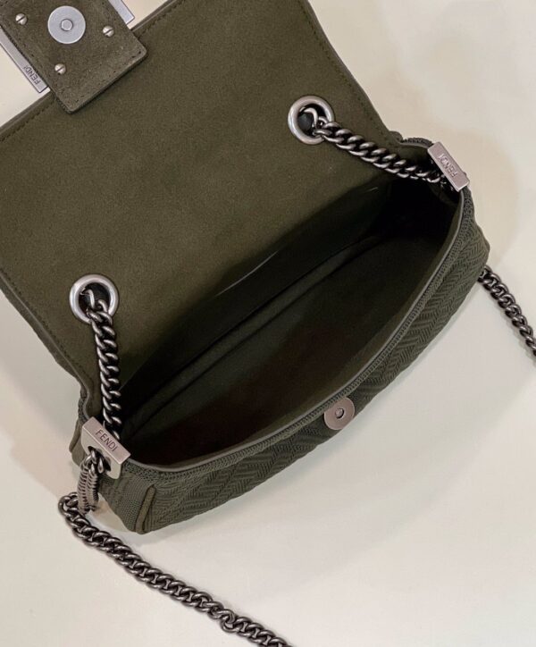 1:1 Replica Fendi Baguette Chain Midi Green FF Fabric Bag For Woman 14.5cm/6in 8BR793AHW5F1F2L