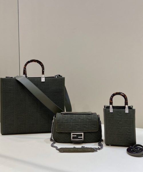 1:1 Replica Fendi Baguette Chain Midi Green FF Fabric Bag For Woman 14.5cm/6in 8BR793AHW5F1F2L