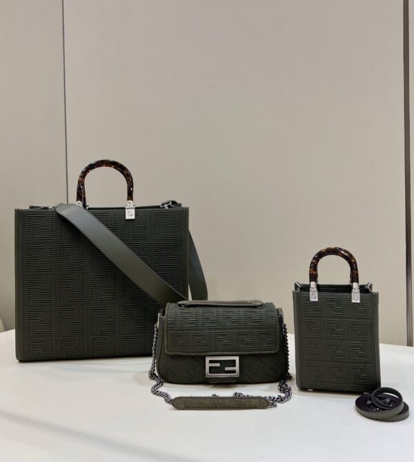1:1 Replica Fendi Baguette Chain Midi Green FF Fabric Bag For Woman 14.5cm/6in 8BR793AHW5F1F2L
