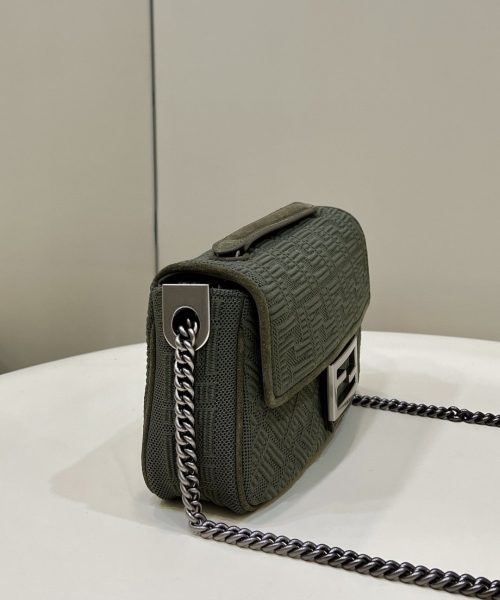 1:1 Replica Fendi Baguette Chain Midi Green FF Fabric Bag For Woman 14.5cm/6in 8BR793AHW5F1F2L