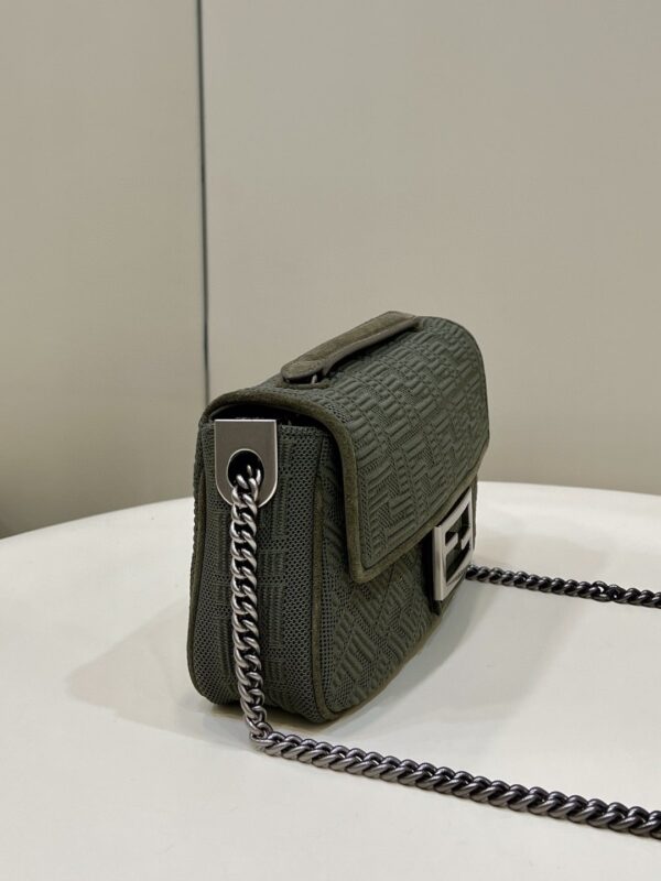 1:1 Replica Fendi Baguette Chain Midi Green FF Fabric Bag For Woman 14.5cm/6in 8BR793AHW5F1F2L