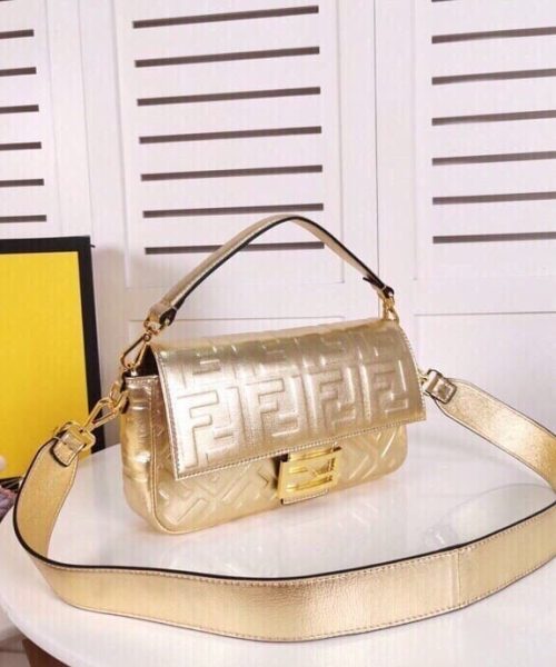1:1 Replica Fendi Baguette Chain Midi Medium Gold Bag For Woman 26cm/10in