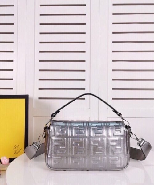 1:1 Replica Fendi Baguette Chain Midi Medium Silver Bag For Woman 26cm/10in