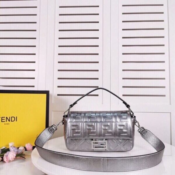 1:1 Replica Fendi Baguette Chain Midi Medium Silver Bag For Woman 26cm/10in