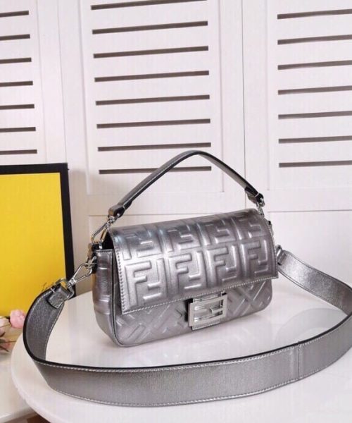 1:1 Replica Fendi Baguette Chain Midi Medium Silver Bag For Woman 26cm/10in