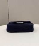 1:1 Replica Fendi Baguette Chain Midi Navy Blue FF Fabric Bag For Woman 14.5cm/6in