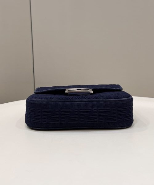 1:1 Replica Fendi Baguette Chain Midi Navy Blue FF Fabric Bag For Woman 14.5cm/6in