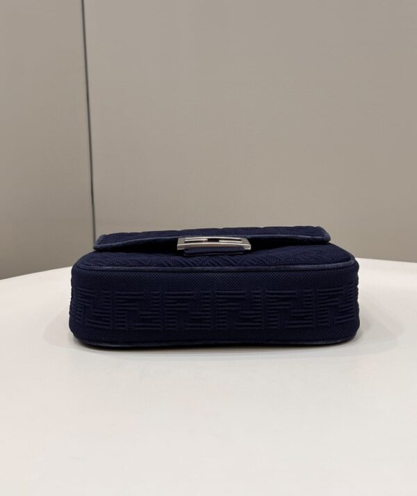 1:1 Replica Fendi Baguette Chain Midi Navy Blue FF Fabric Bag For Woman 14.5cm/6in