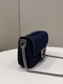 1:1 Replica Fendi Baguette Chain Midi Navy Blue FF Fabric Bag For Woman 14.5cm/6in