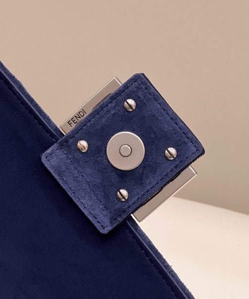 1:1 Replica Fendi Baguette Chain Midi Navy Blue FF Fabric Bag For Woman 14.5cm/6in