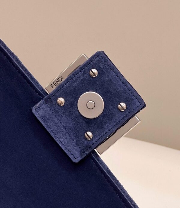 1:1 Replica Fendi Baguette Chain Midi Navy Blue FF Fabric Bag For Woman 14.5cm/6in