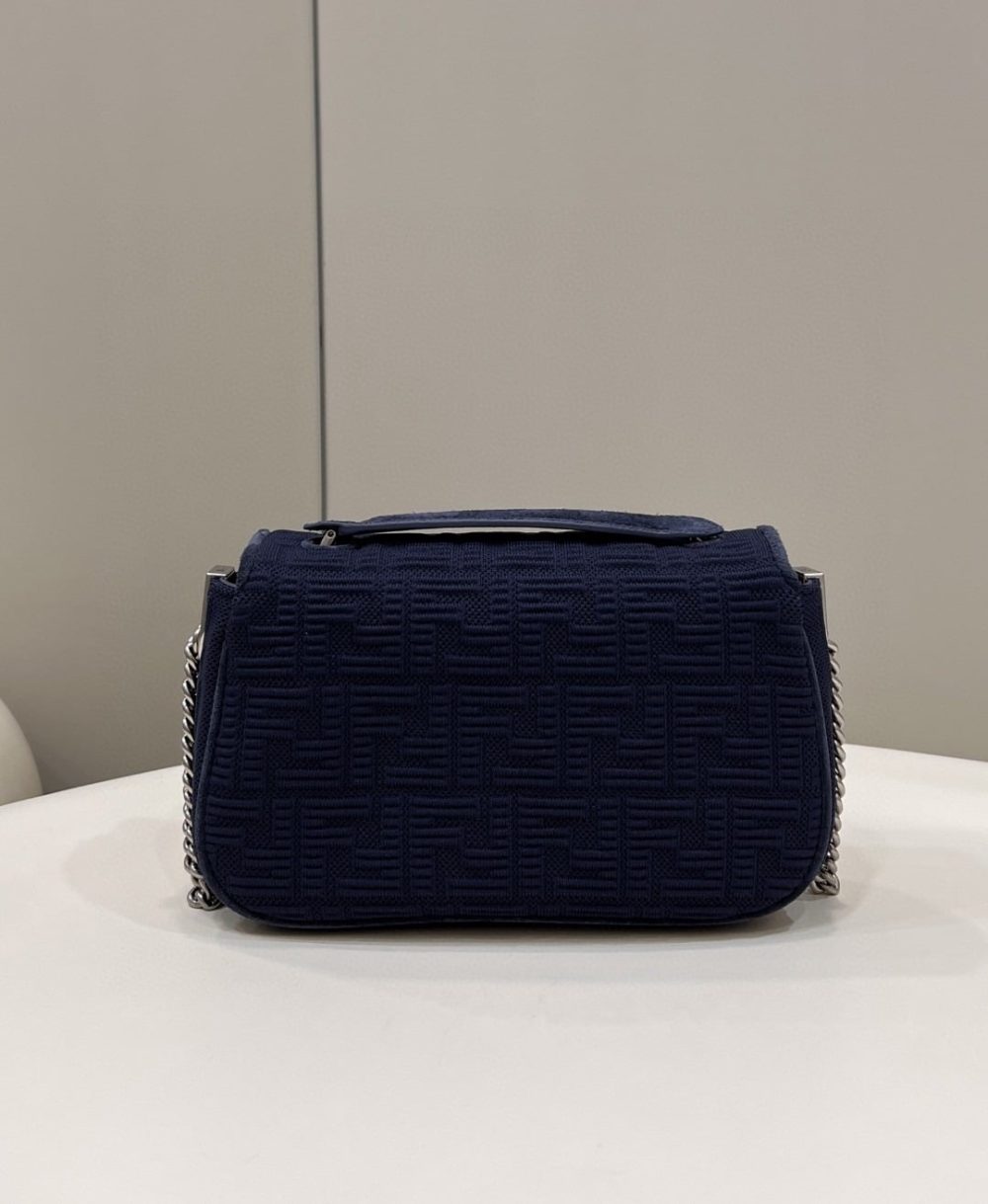 1:1 Replica Fendi Baguette Chain Midi Navy Blue FF Fabric Bag For Woman 14.5cm/6in - Image 6
