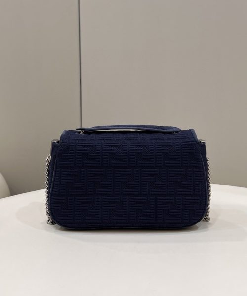 1:1 Replica Fendi Baguette Chain Midi Navy Blue FF Fabric Bag For Woman 14.5cm/6in
