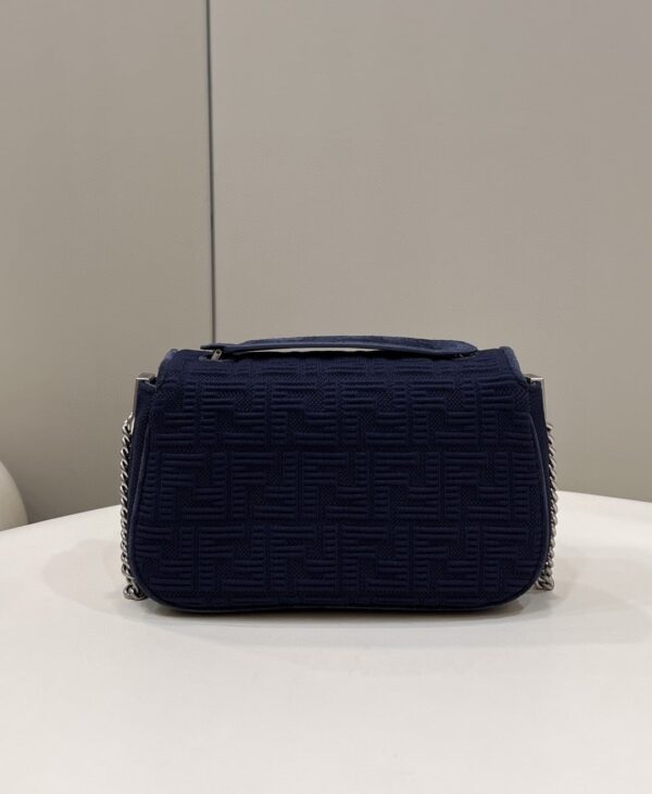 1:1 Replica Fendi Baguette Chain Midi Navy Blue FF Fabric Bag For Woman 14.5cm/6in
