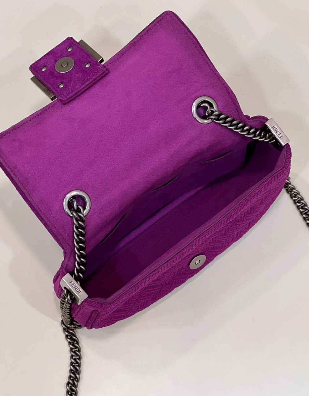 1:1 Replica Fendi Baguette Chain Midi Purple FF Fabric Bag For Woman 14.5cm/6in 8BR793AHW5F1GEH - Image 5