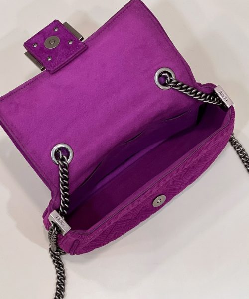 1:1 Replica Fendi Baguette Chain Midi Purple FF Fabric Bag For Woman 14.5cm/6in 8BR793AHW5F1GEH