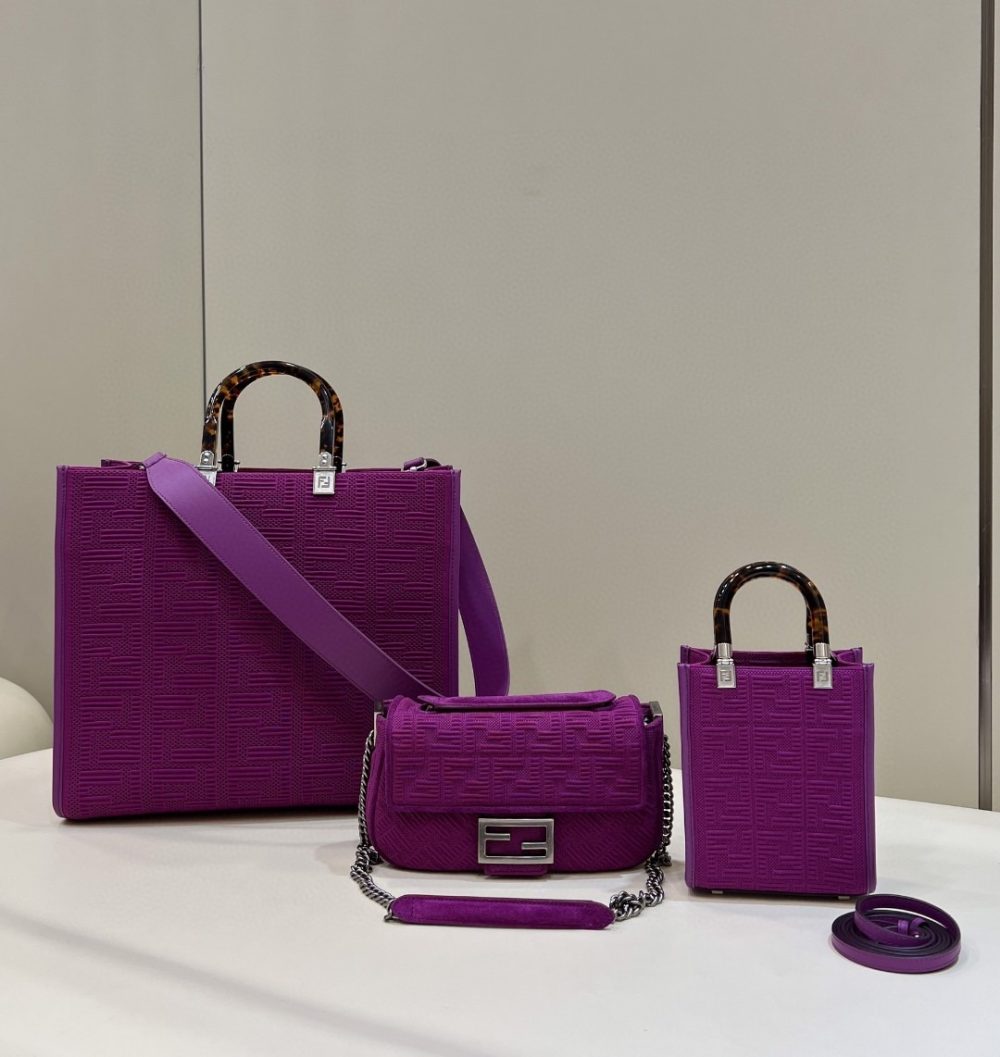 1:1 Replica Fendi Baguette Chain Midi Purple FF Fabric Bag For Woman 14.5cm/6in 8BR793AHW5F1GEH - Image 7