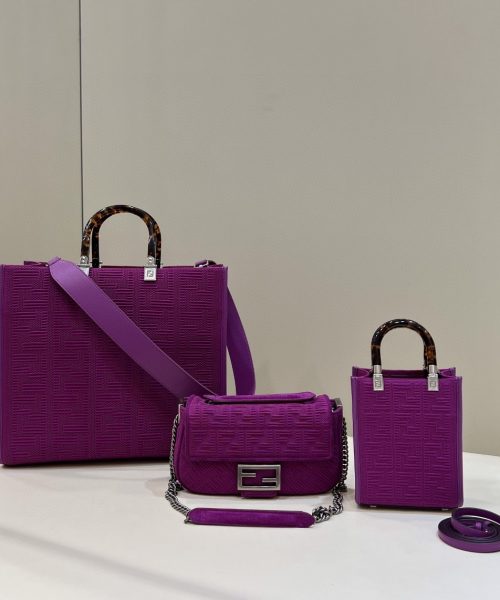 1:1 Replica Fendi Baguette Chain Midi Purple FF Fabric Bag For Woman 14.5cm/6in 8BR793AHW5F1GEH