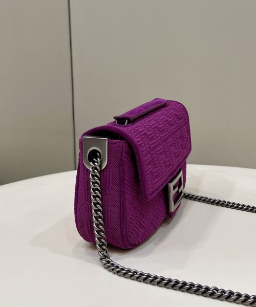 1:1 Replica Fendi Baguette Chain Midi Purple FF Fabric Bag For Woman 14.5cm/6in 8BR793AHW5F1GEH