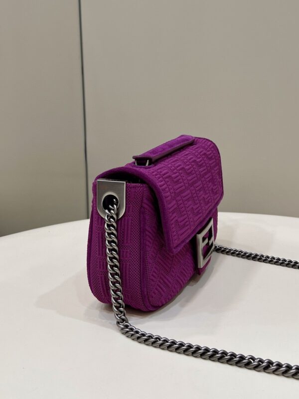 1:1 Replica Fendi Baguette Chain Midi Purple FF Fabric Bag For Woman 14.5cm/6in 8BR793AHW5F1GEH